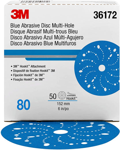 Hookit Blue Abrasive Disc Multi-hole, 36172, 6 in, 80 grade, 50 discs