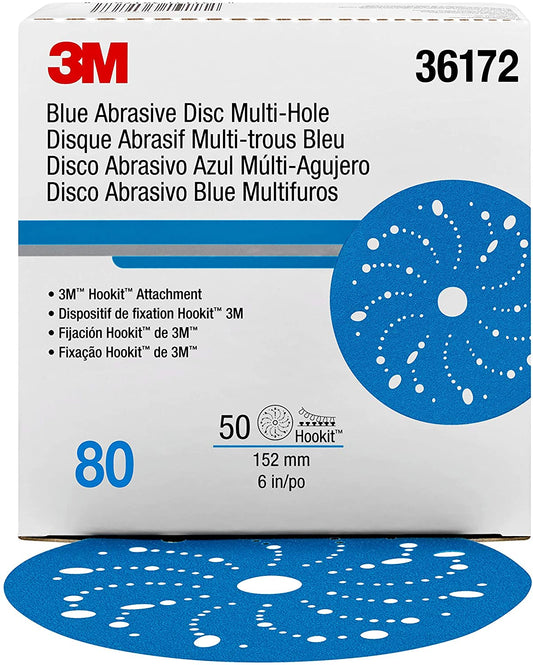 Hookit Blue Abrasive Disc Multi-hole, 36172, 6 in, 80 grade, 50 discs