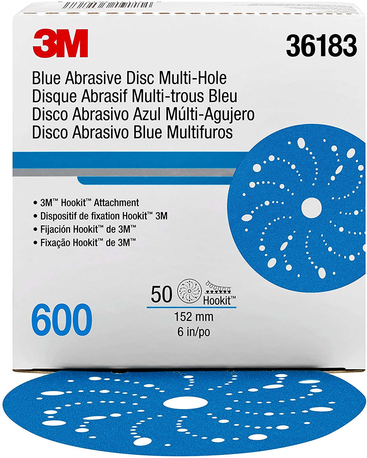 Hookit Blue Abrasive Disc 321U Multi-hole, 36183 6 in 600 50 discs per carton