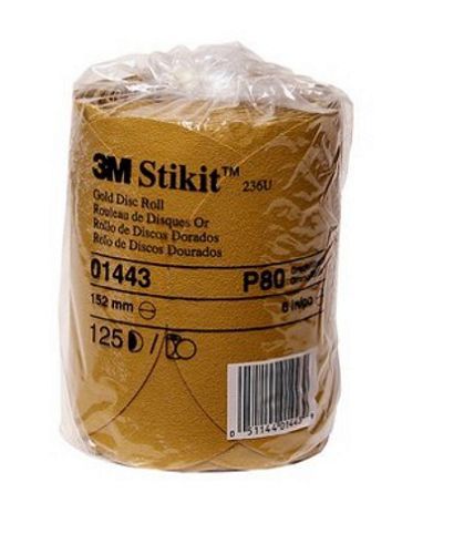 Stikit Gold 6 Inch Sanding Discs P80 Grit 125 Roll