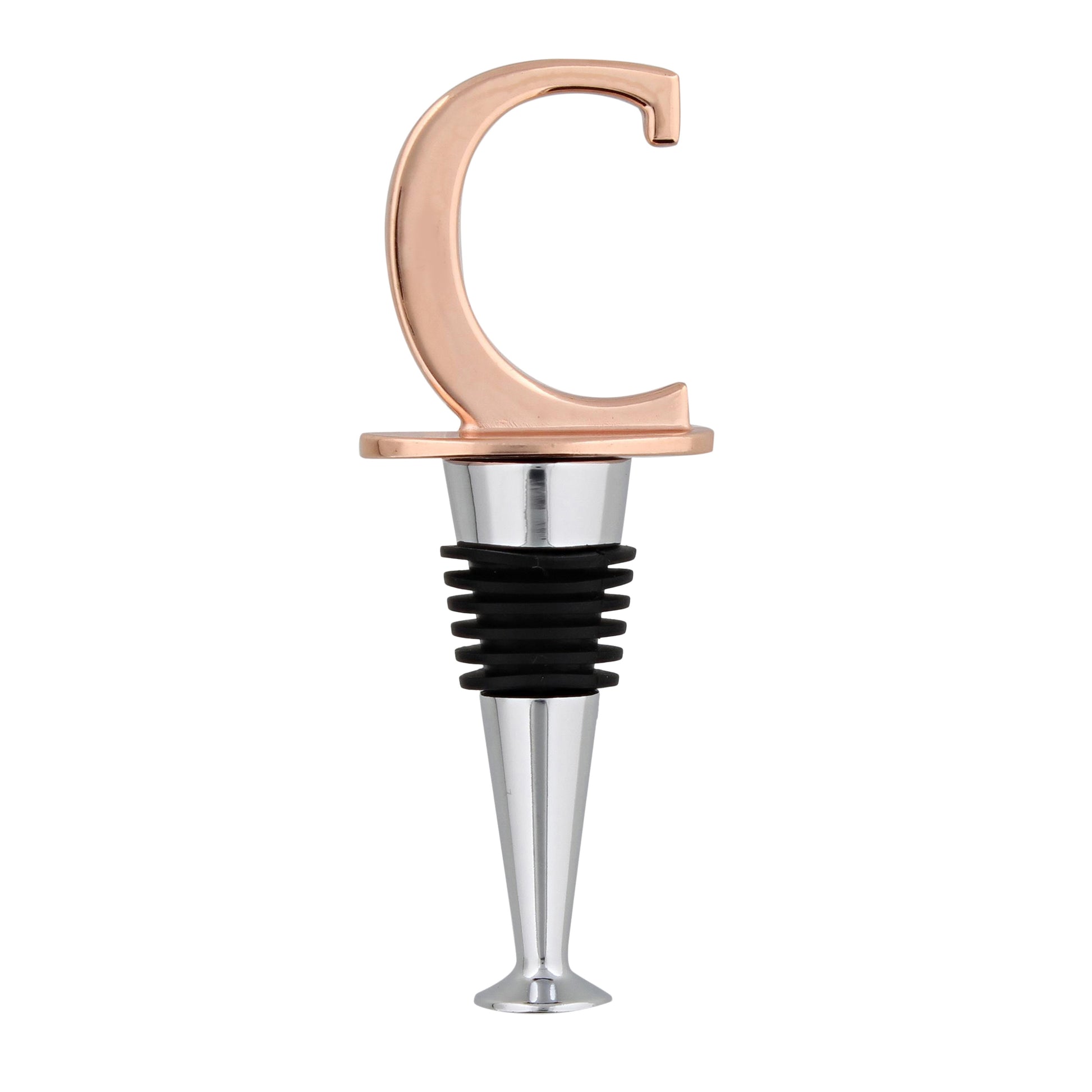 Reusable Wine Cork Bottle Wine Stopper Top Closer Seal, Rose Gold “C”