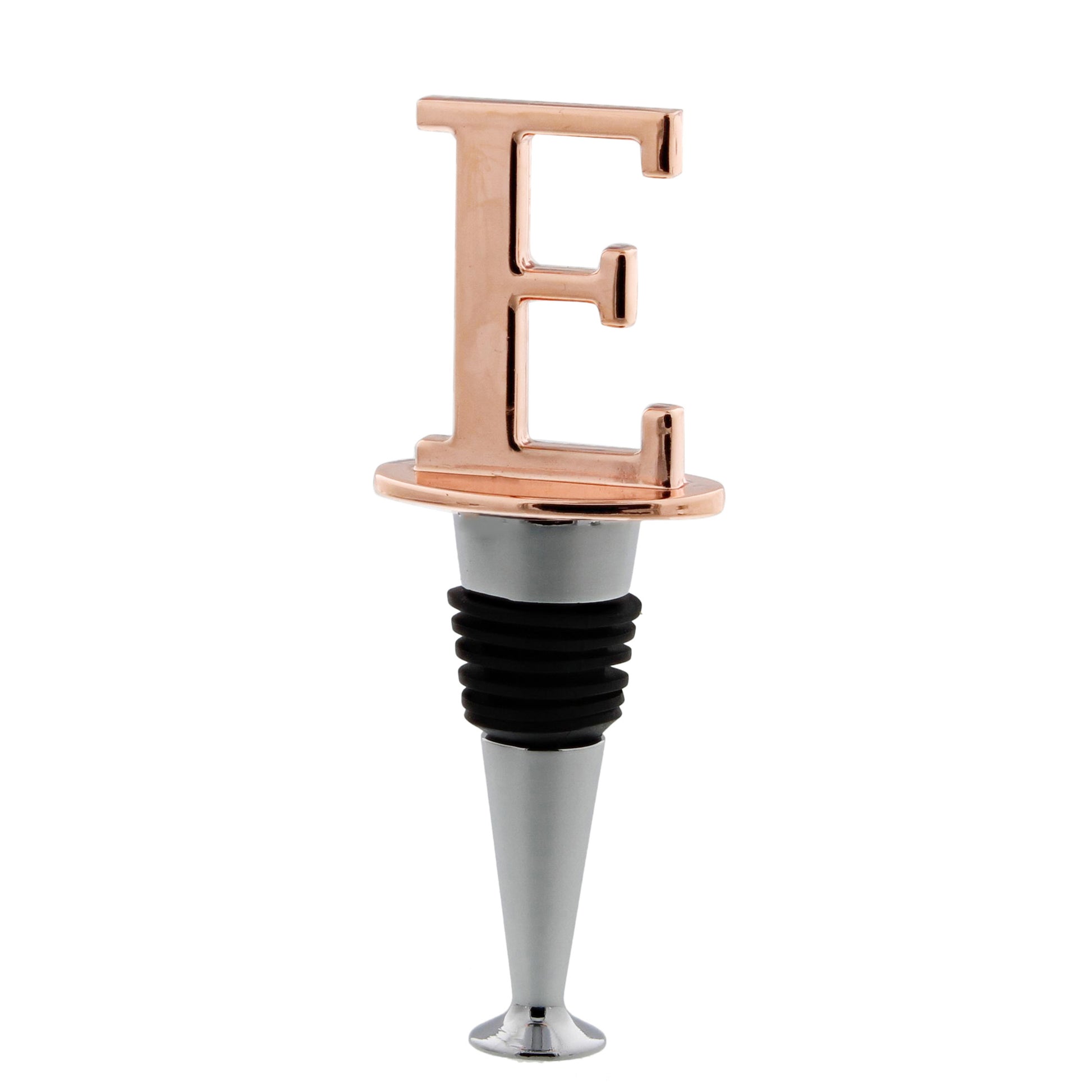 Reusable Wine Cork Bottle Wine Stopper Top Closer Seal, Rose Gold “E”