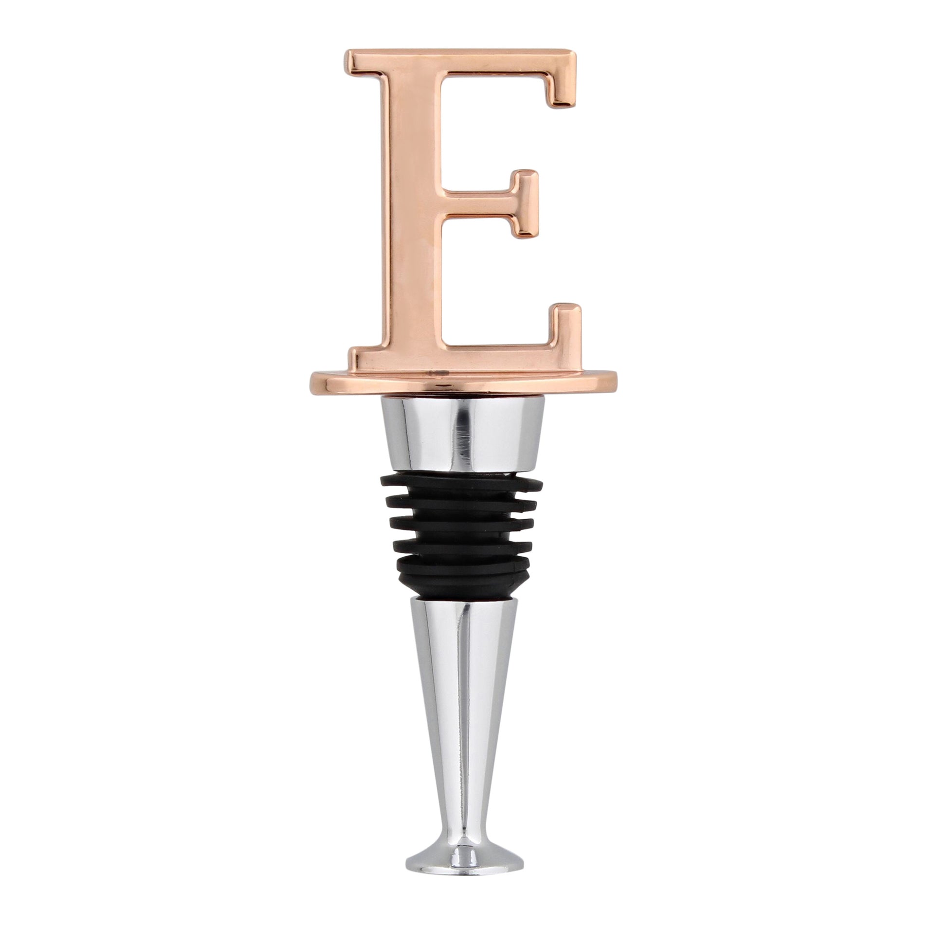 Reusable Wine Cork Bottle Wine Stopper Top Closer Seal, Rose Gold “E”