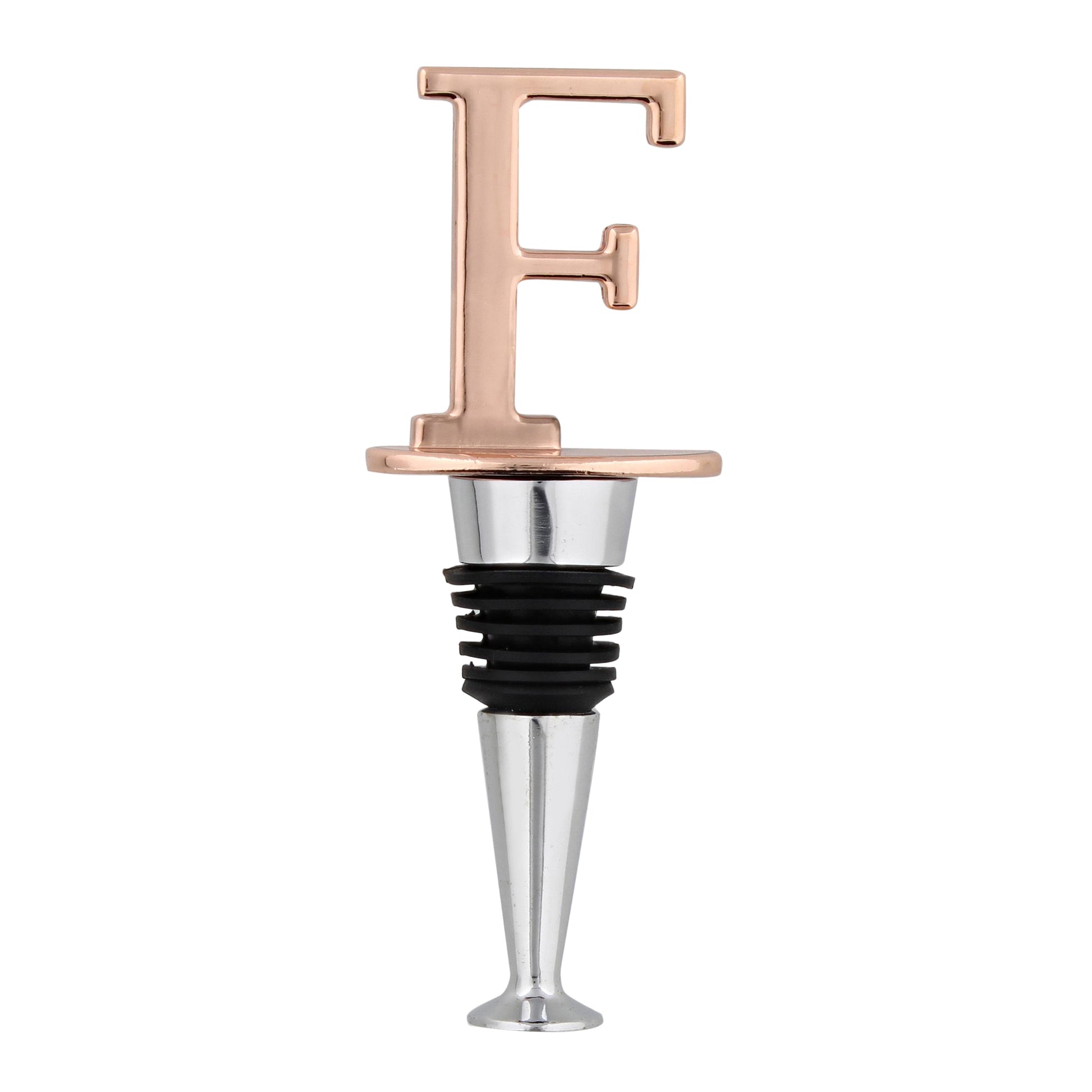Reusable Wine Cork Bottle Wine Stopper Top Closer Seal, Rose Gold “F”