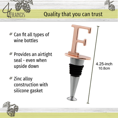 Reusable Wine Cork Bottle Wine Stopper Top Closer Seal, Rose Gold “F”