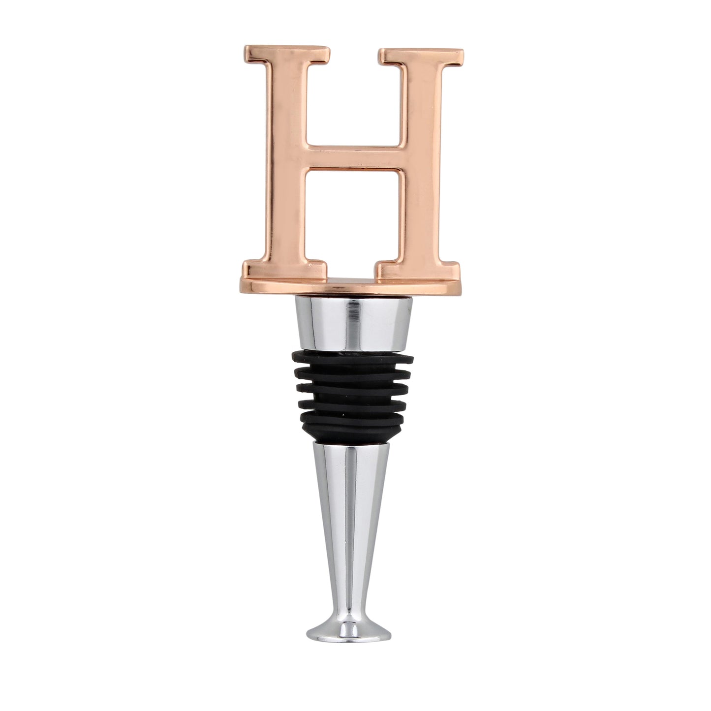 Reusable Wine Cork Bottle Wine Stopper Top Closer Seal, Rose Gold “H”