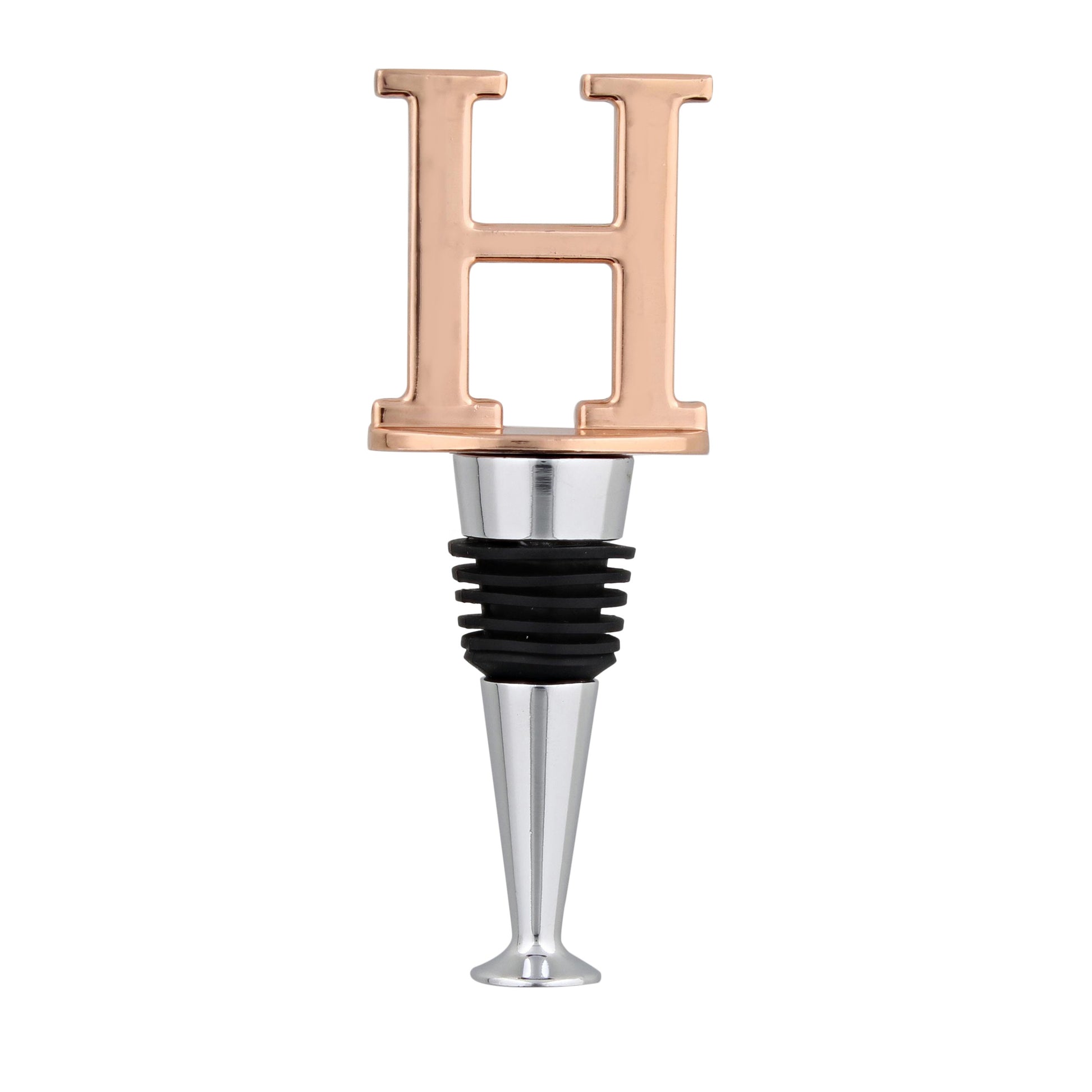 Reusable Wine Cork Bottle Wine Stopper Top Closer Seal, Rose Gold “H”