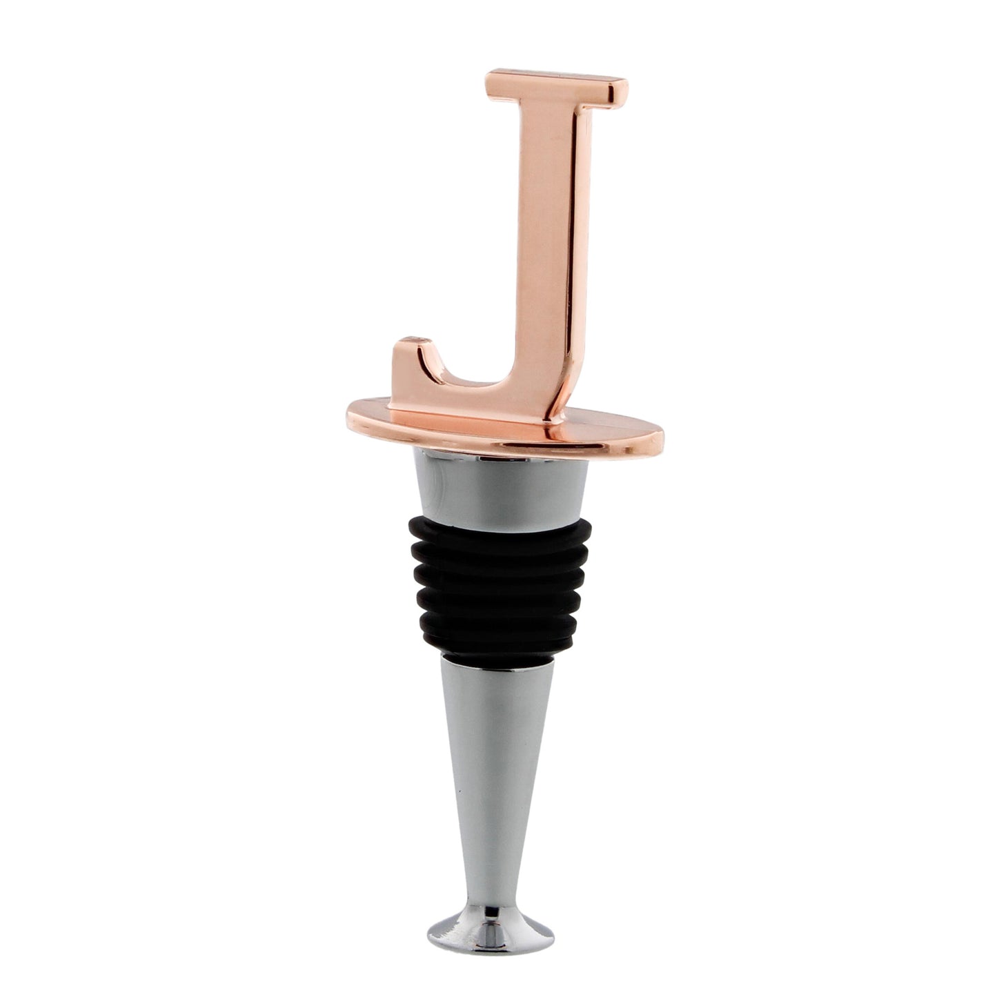 Reusable Wine Cork Bottle Wine Stopper Top Closer Seal, Rose Gold “J”