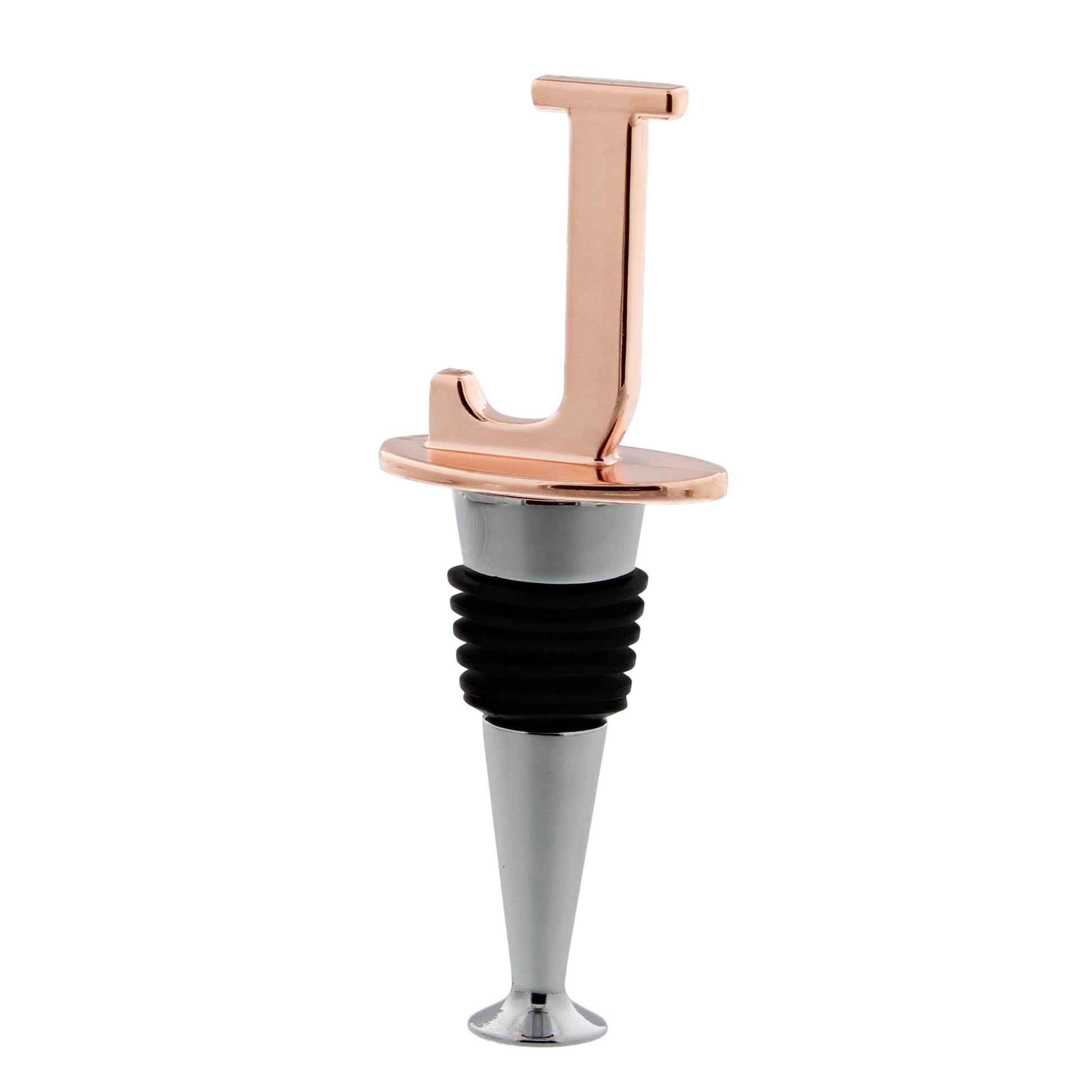Reusable Wine Cork Bottle Wine Stopper Top Closer Seal, Rose Gold “J”