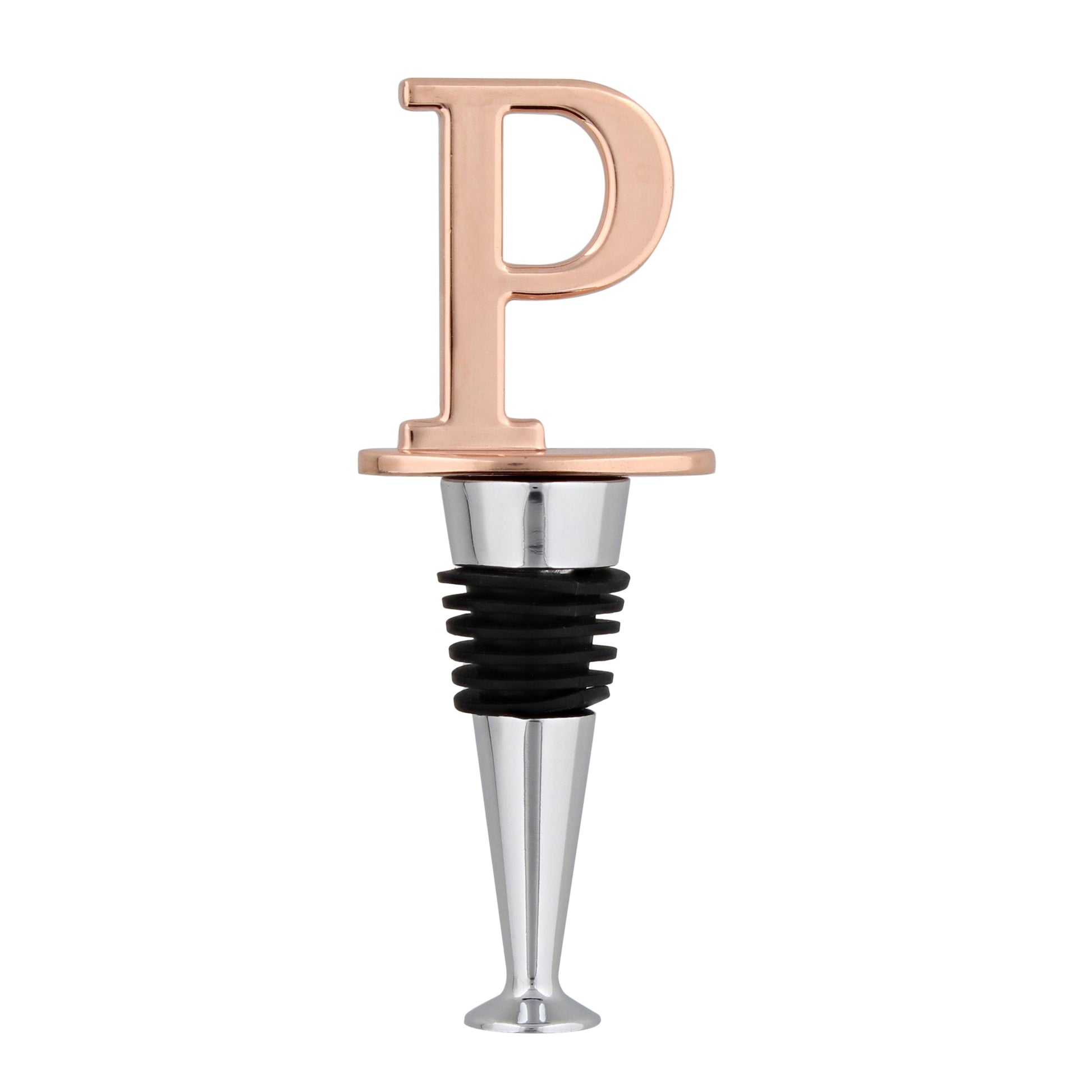 Reusable Wine Cork Bottle Wine Stopper Top Closer Seal, Rose Gold “P”