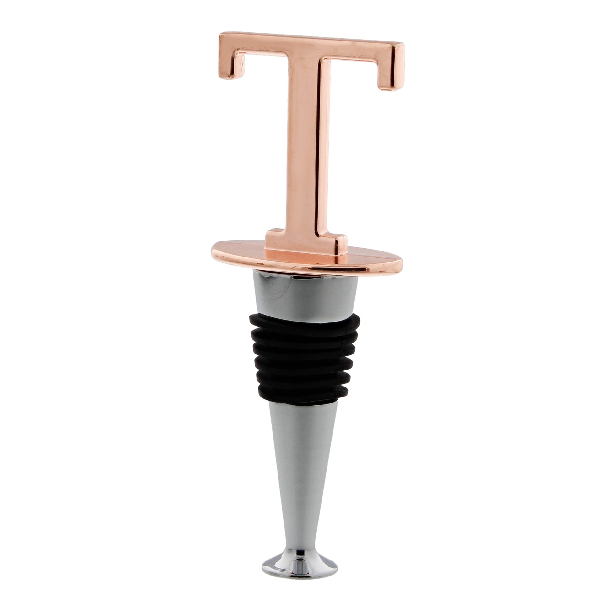 Reusable Wine Cork Bottle Wine Stopper Top Closer Seal, Rose Gold “T”