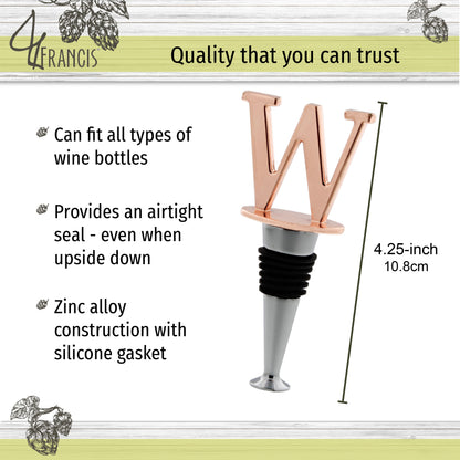 Reusable Wine Cork Bottle Wine Stopper Top Closer Seal, Rose Gold “W”
