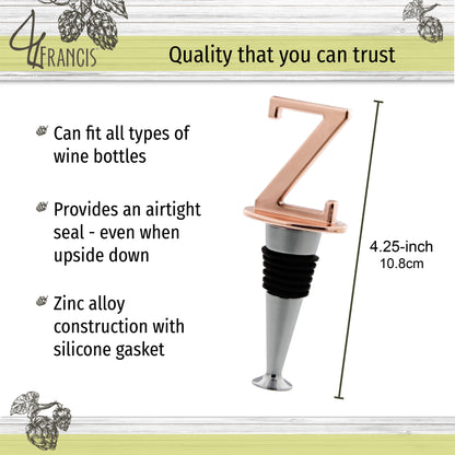 Reusable Wine Cork Bottle Wine Stopper Top Closer Seal, Rose Gold “Z”