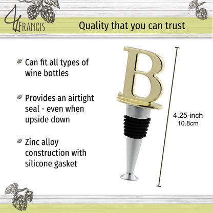 Reusable Wine Cork Bottle Wine Stopper Top Closer Seal, Brass “B”