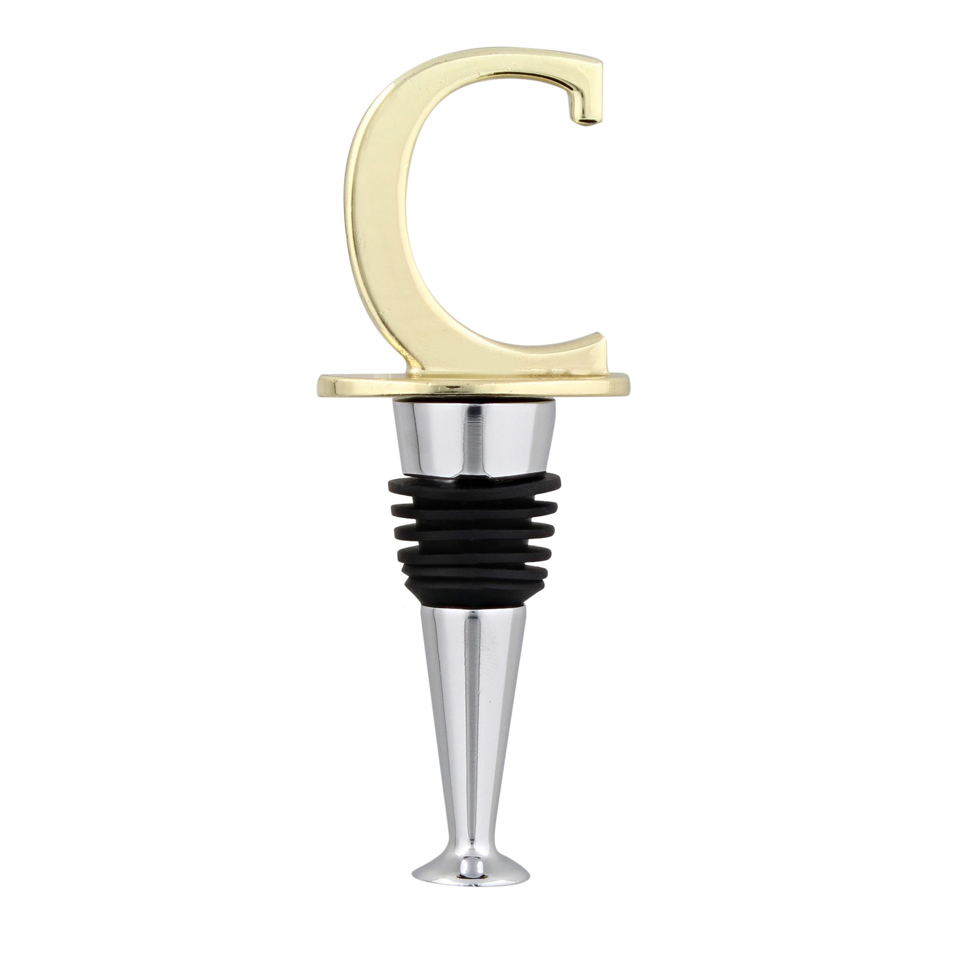 Reusable Wine Cork Bottle Wine Stopper Top Closer Seal, Brass “C”