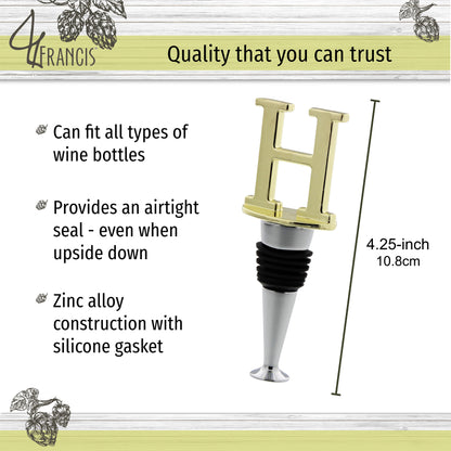 Reusable Wine Cork Bottle Wine Stopper Top Closer Seal, Brass “H”