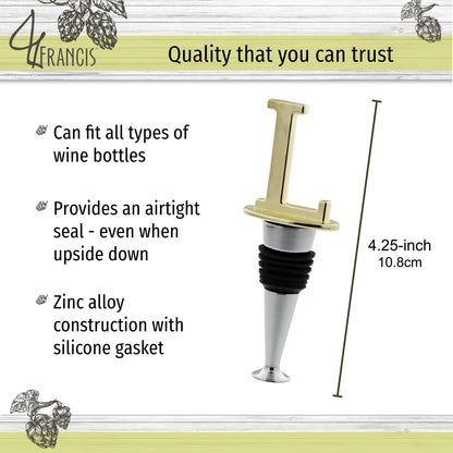 Reusable Wine Cork Bottle Wine Stopper Top Closer Seal, Brass “L”