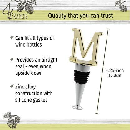 Reusable Wine Cork Bottle Wine Stopper Top Closer Seal, Brass “M”
