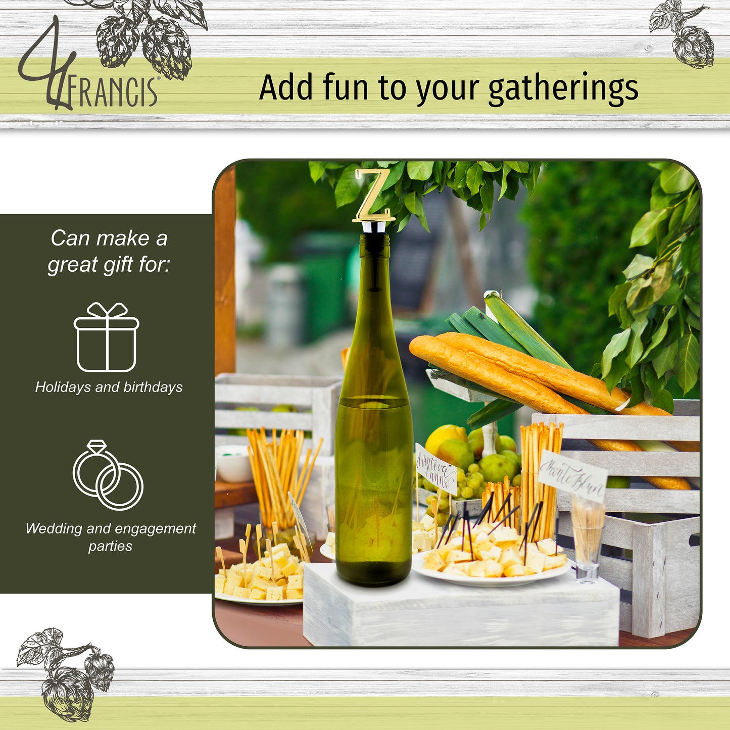 Reusable Wine Cork Bottle Wine Stopper Top Closer Seal, Brass “Z”