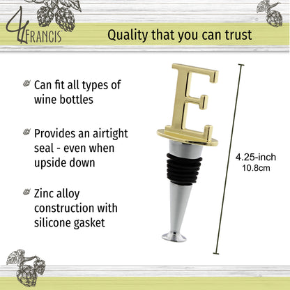 Reusable Wine Cork Bottle Wine Stopper Top Closer Seal, Brass “E”