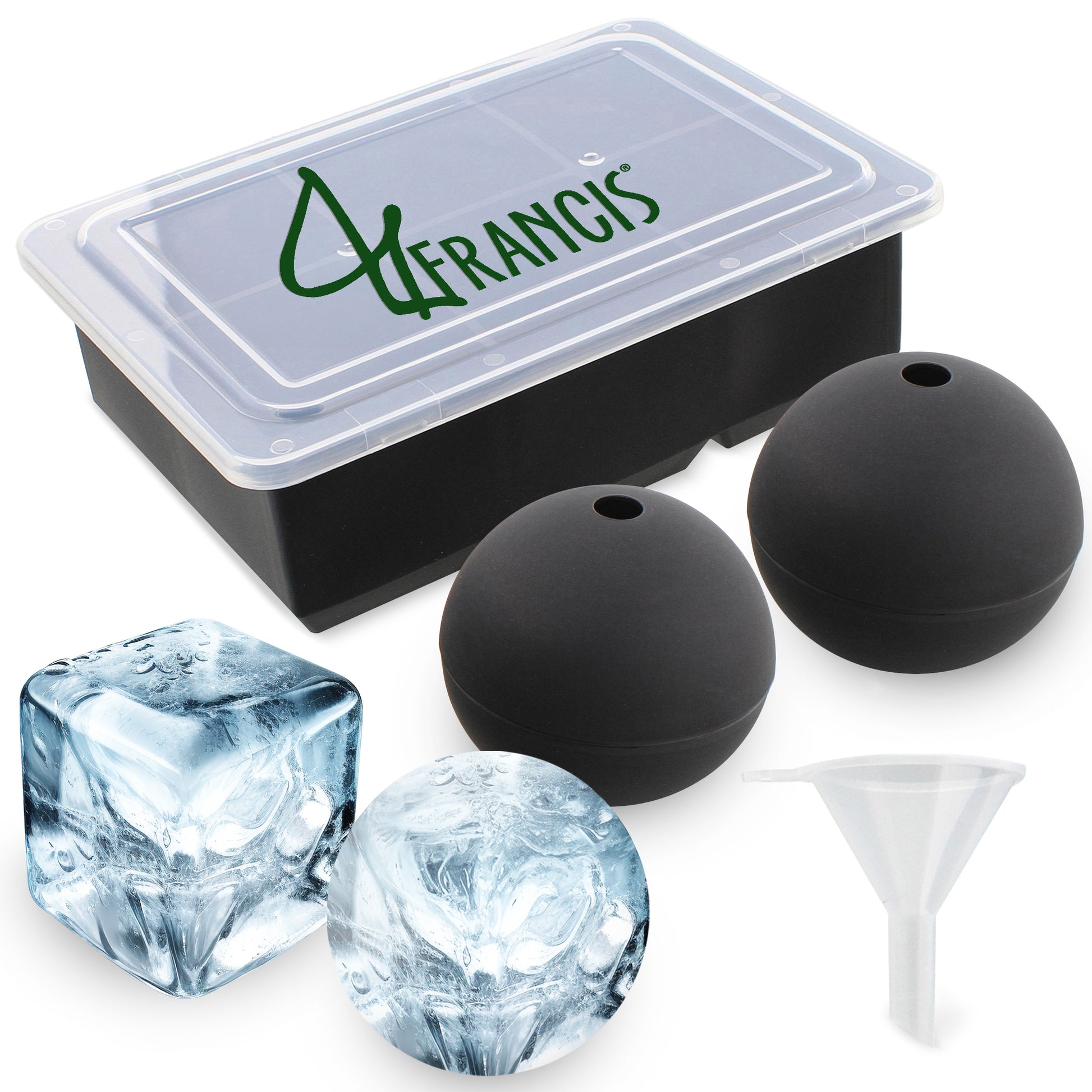 Silicone Ice Cube Mold 6 Cubes 2 Spheres Black Food Drink Ice Tray Set
