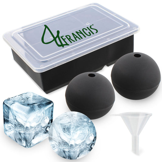 Silicone Ice Cube Mold 6 Cubes 2 Spheres Black Food Drink Ice Tray Set