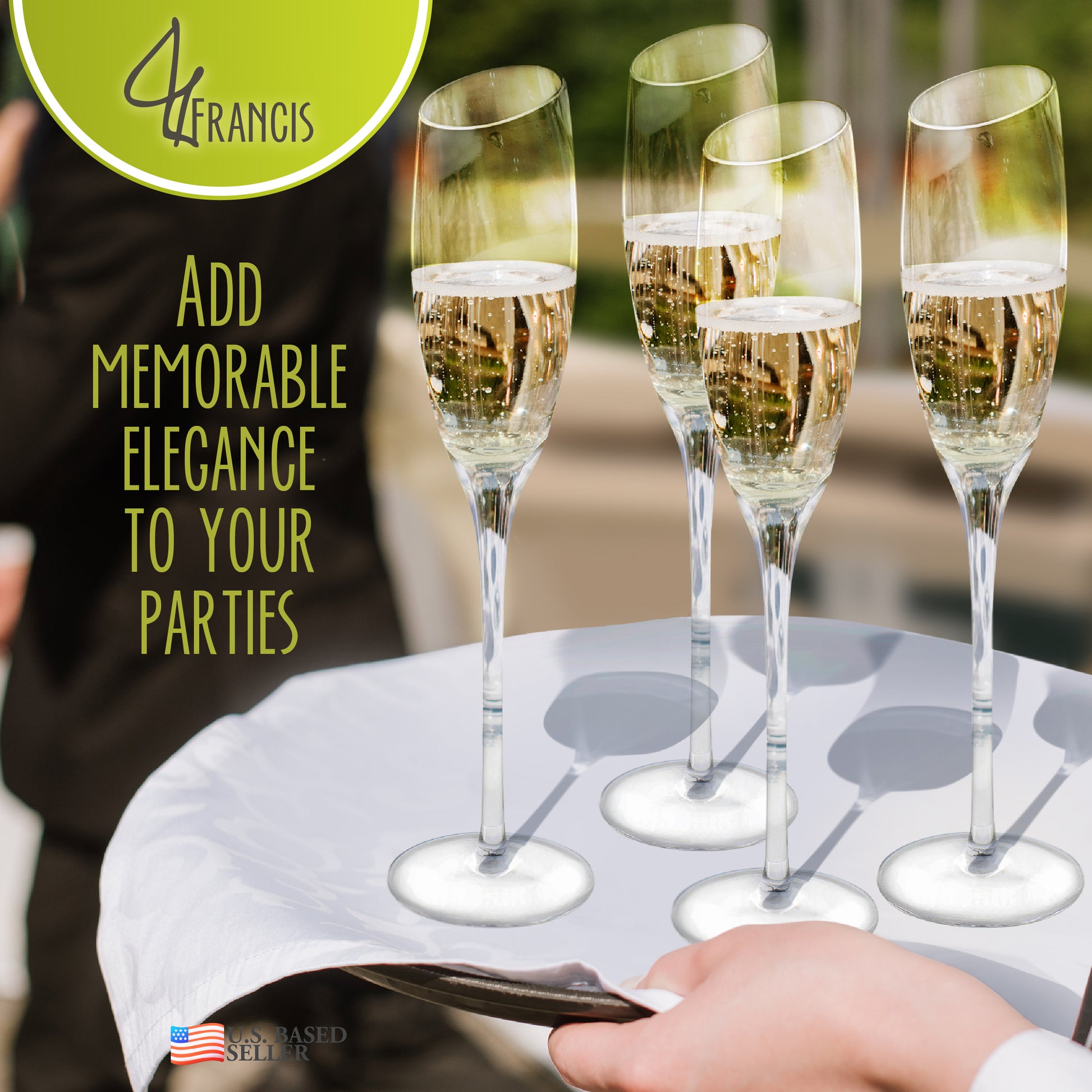 Champagne Flutes Set - 4pk Tall Slanted Edge Champagne Flute Glasses