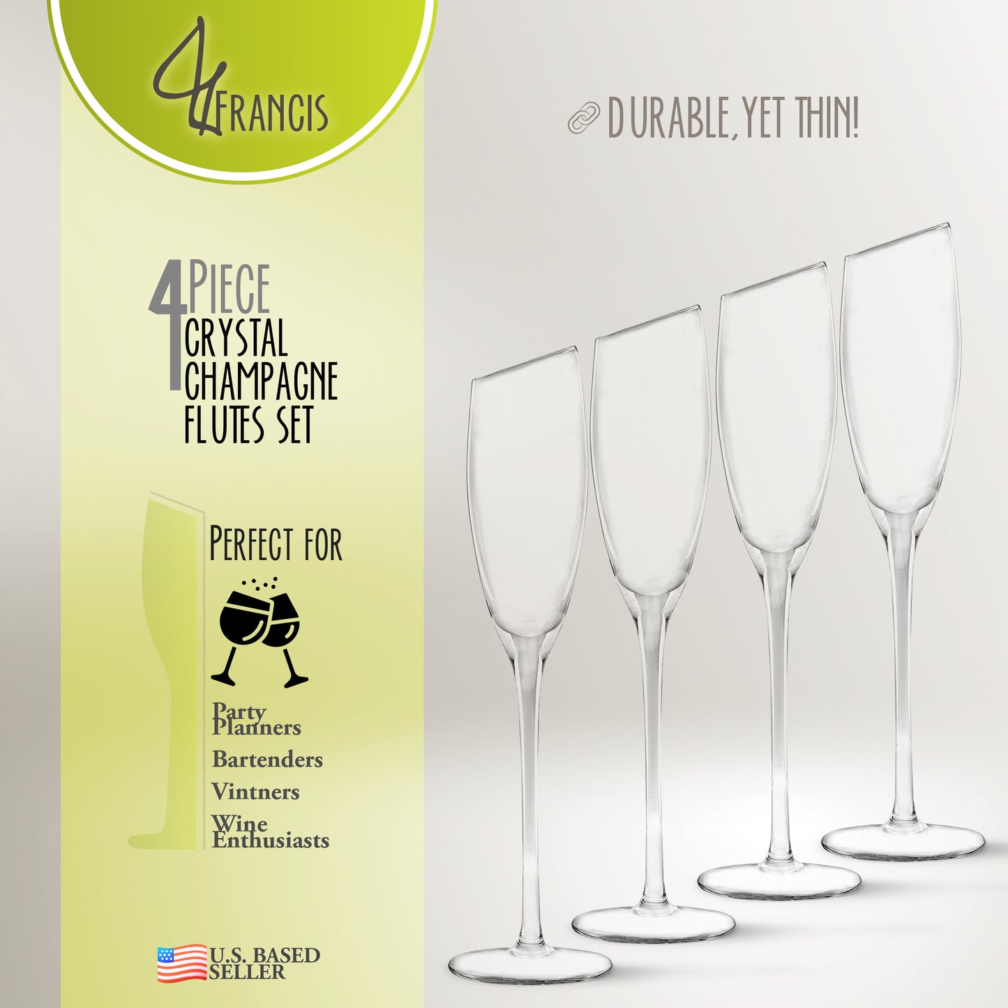 Champagne Flutes Set - 4pk Tall Slanted Edge Champagne Flute Glasses
