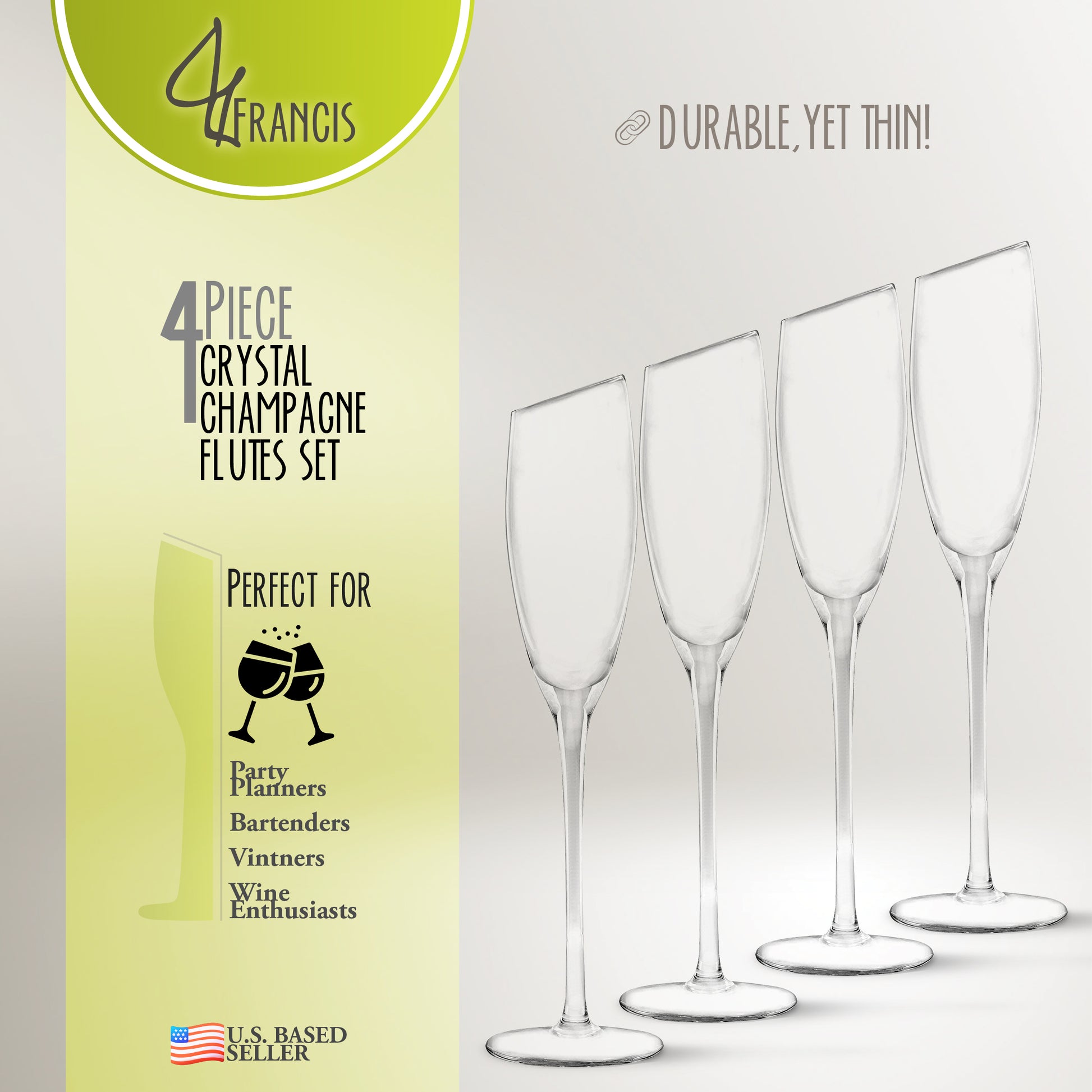 Champagne Flutes Set - 4pk Tall Slanted Edge Champagne Flute Glasses