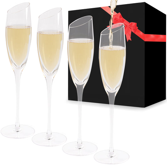 Champagne Flutes Set - 4pk Tall Slanted Edge Champagne Flute Glasses