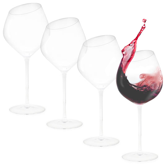 Large 'Red Wine' Glasses Set of 4 - Slant Rim Wine Glass with Stem