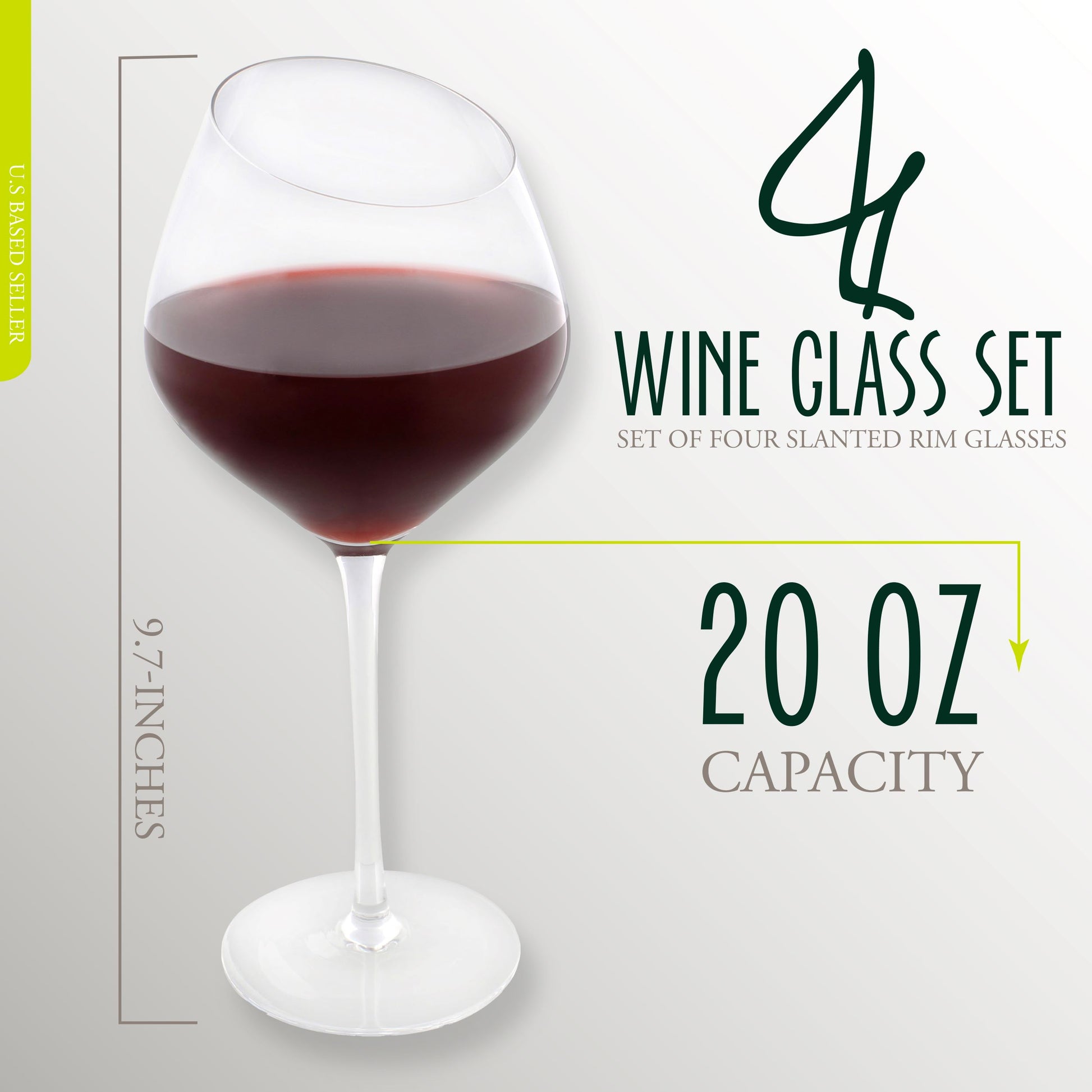 Large 'Red Wine' Glasses Set of 4 - Slant Rim Wine Glass with Stem