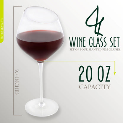 Large 'Red Wine' Glasses Set of 4 - Slant Rim Wine Glass with Stem