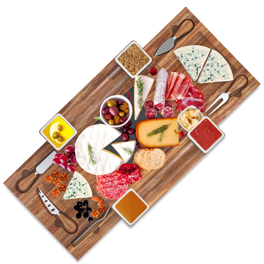 Square Acacia Wood Large Charcuterie Boards with Bowls and Knife Set