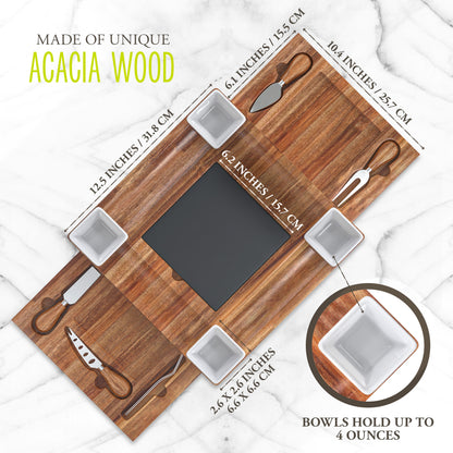 Square Acacia Wood Large Charcuterie Boards with Bowls and Knife Set