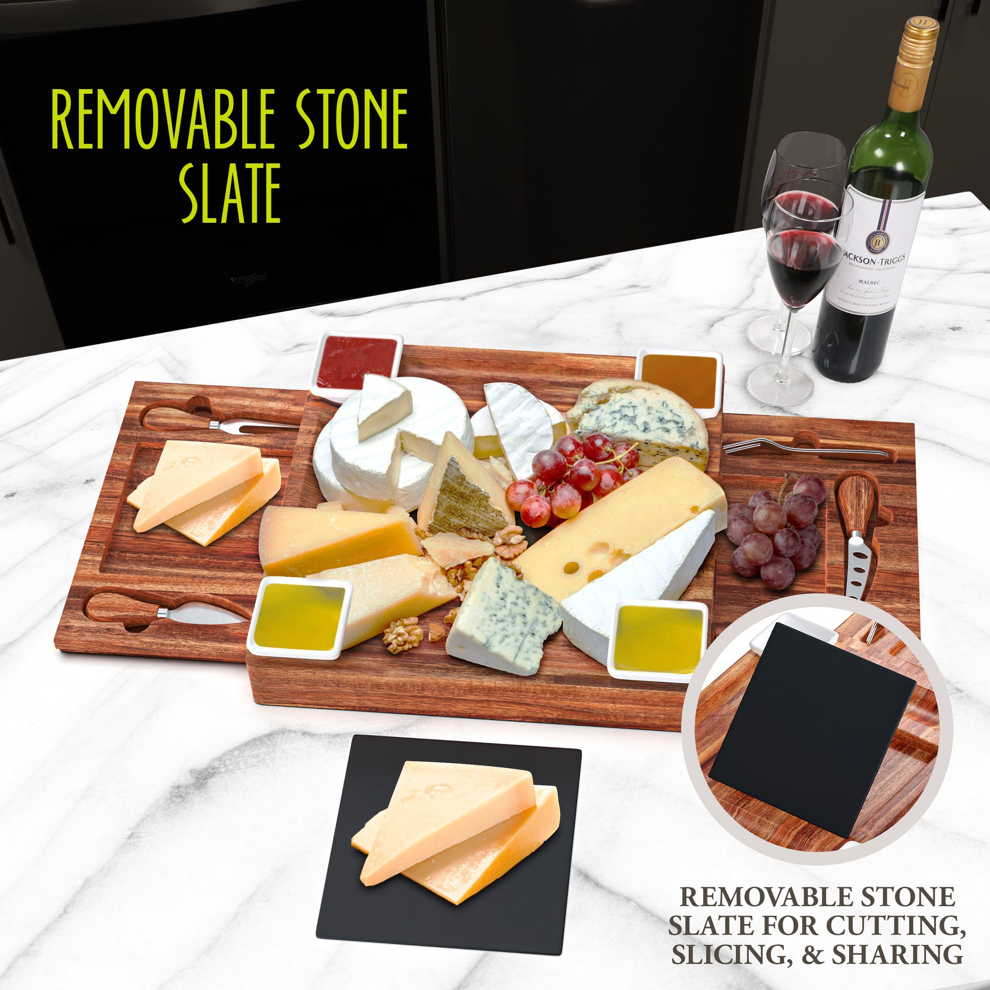 Square Acacia Wood Large Charcuterie Boards with Bowls and Knife Set