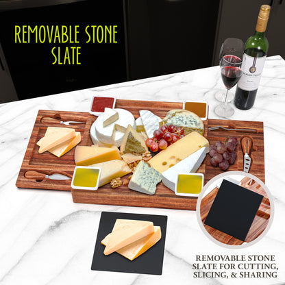 Square Acacia Wood Large Charcuterie Boards with Bowls and Knife Set