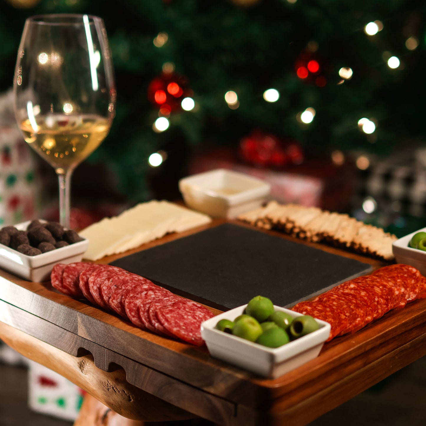 Square Acacia Wood Large Charcuterie Boards with Bowls and Knife Set