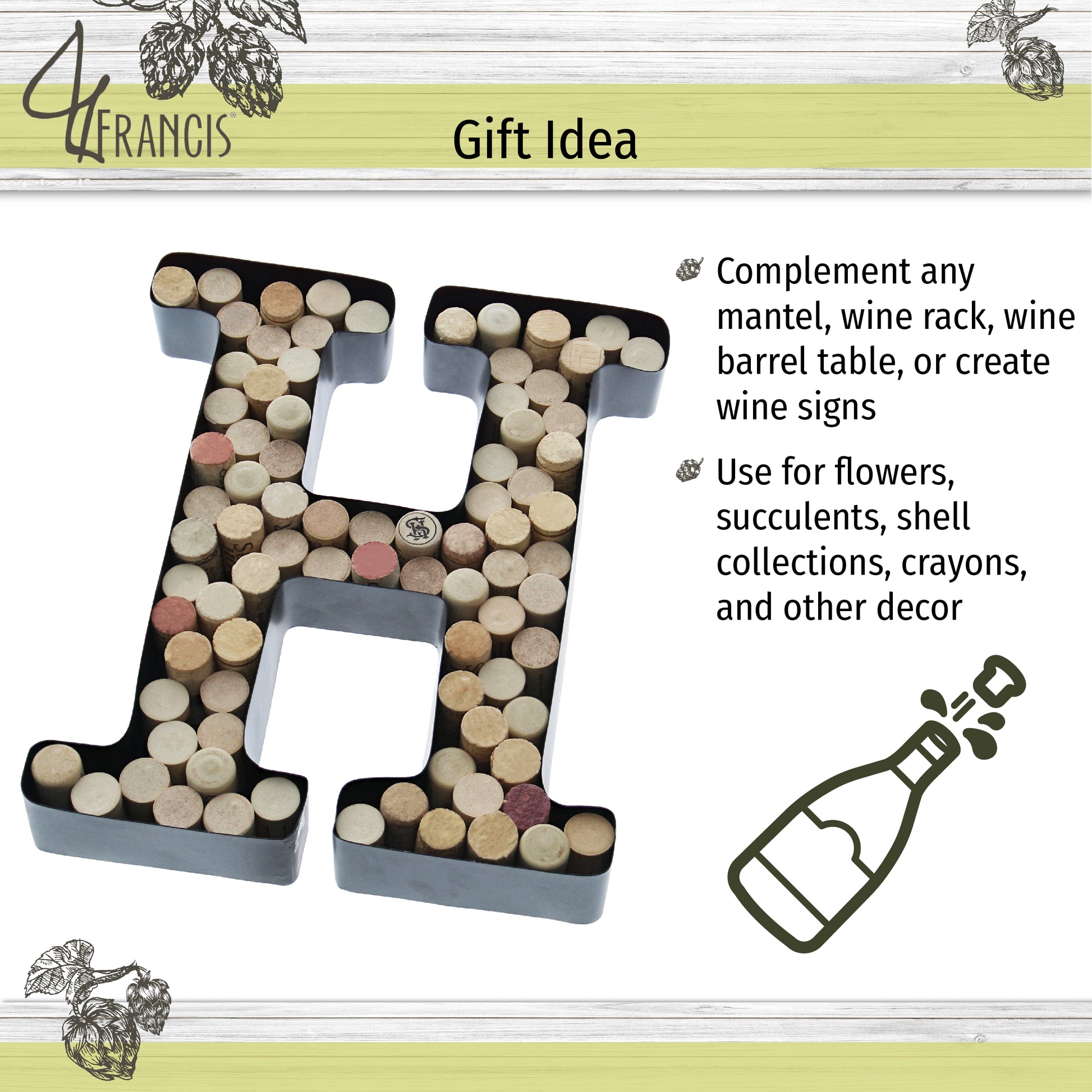 H-Shaped Letter Wine Cork Holder Decor Metal Container for Wine Corks