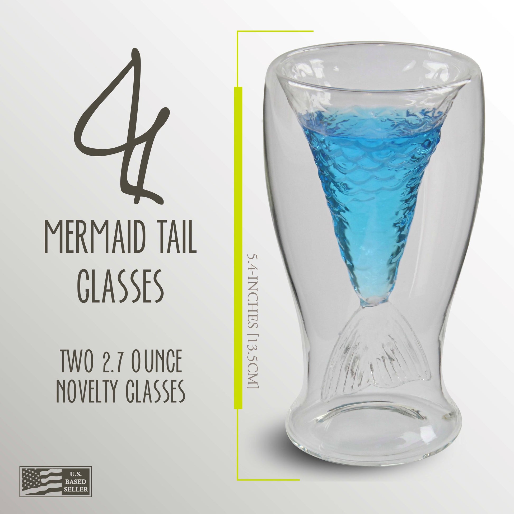 Mermaid Tail Drinking Glasses - 2pk 80mL Stemless Wine Glasses Set