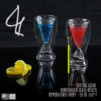 Mermaid Tail Drinking Glasses - 2pk 80mL Stemless Wine Glasses Set