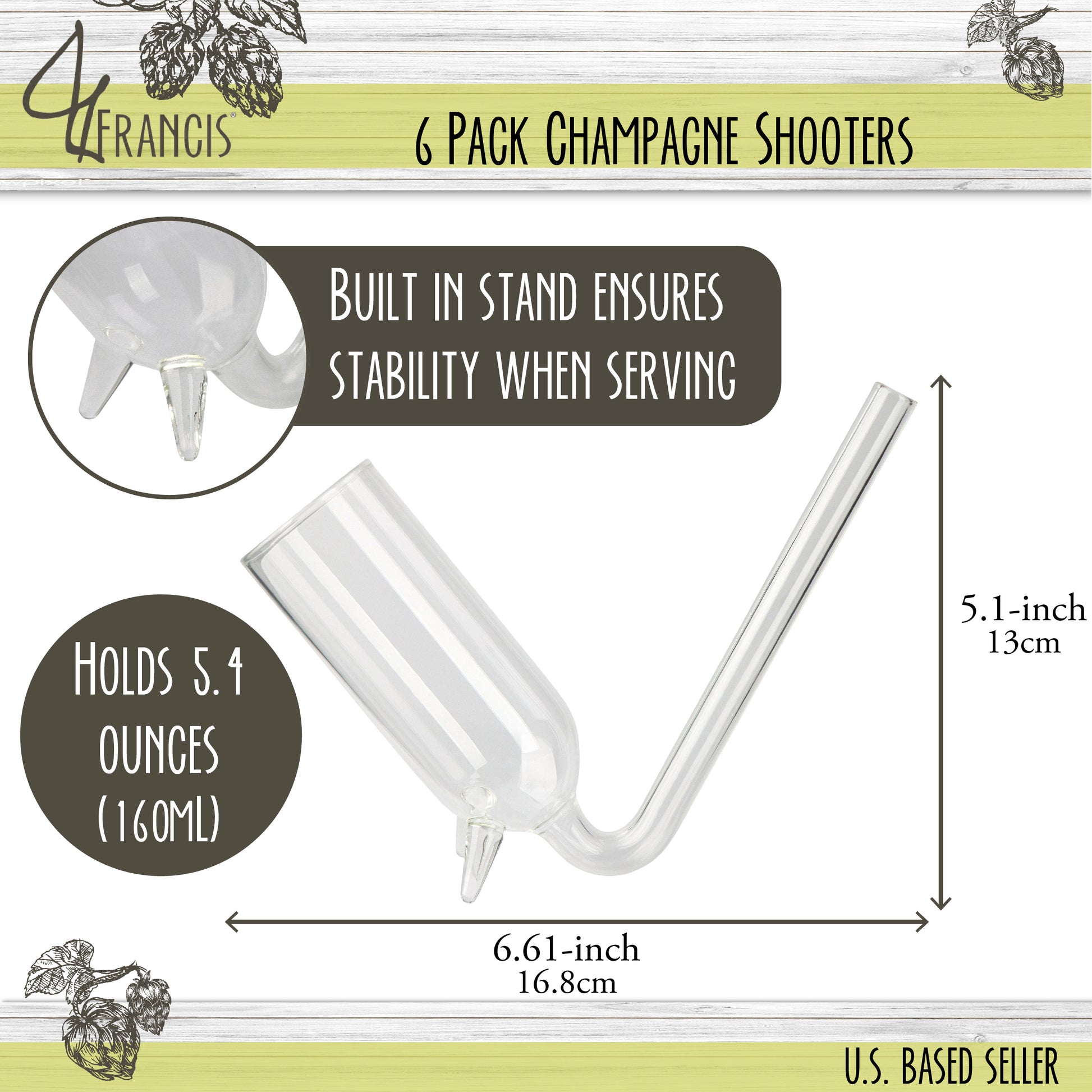 Champagne Shooters with Built In Stands - 6pk 5.7oz Champagne Bongs