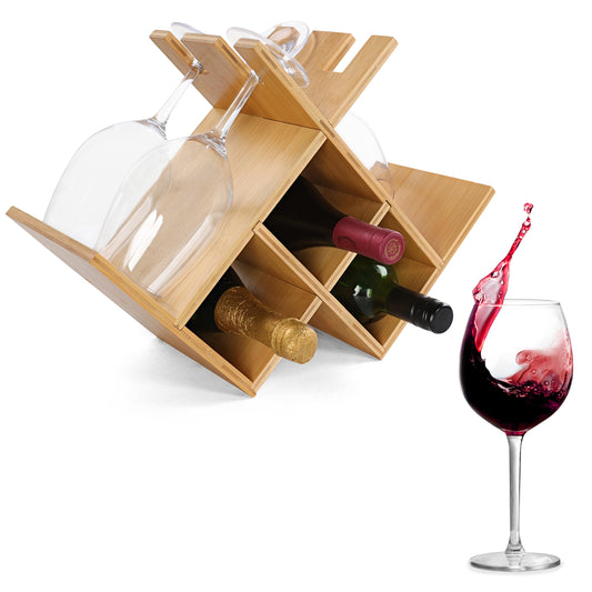Wine Holders Stands for Counter with Glass Rack - 3 Bottle Wine Shelf