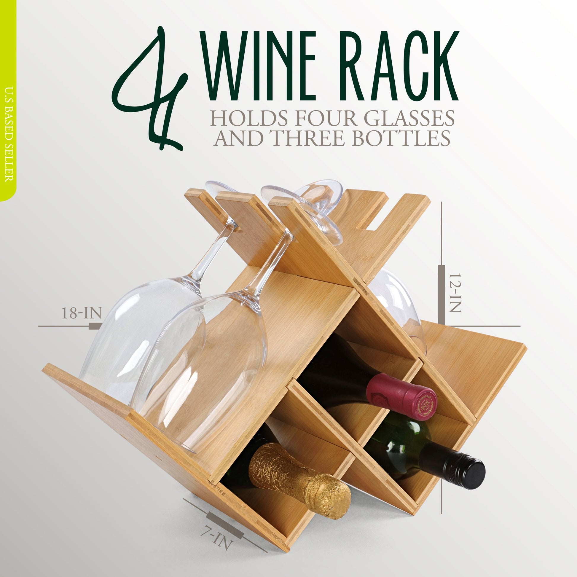 Wine Holders Stands for Counter with Glass Rack - 3 Bottle Wine Shelf