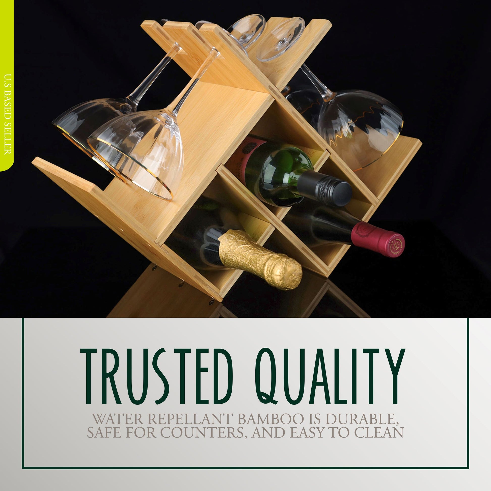 Wine Holders Stands for Counter with Glass Rack - 3 Bottle Wine Shelf