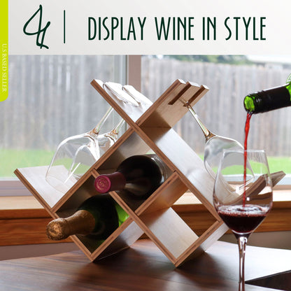 Wine Holders Stands for Counter with Glass Rack - 3 Bottle Wine Shelf