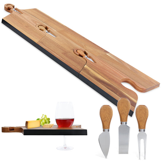 Acacia Wood Puzzle Cheese Board Set with Knives - Charcuterie Gift Set