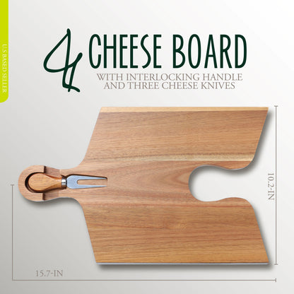 Acacia Wood Puzzle Cheese Board Set with Knives - Charcuterie Gift Set