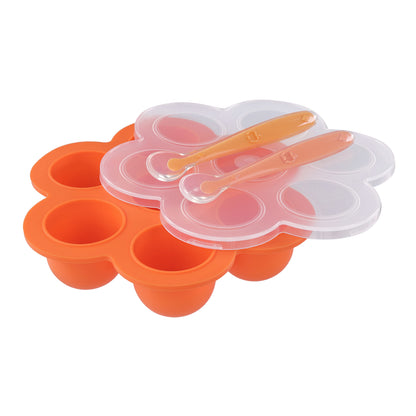 Orange Food Container Freezer Tray with Thin Lid and 2pk Spoons