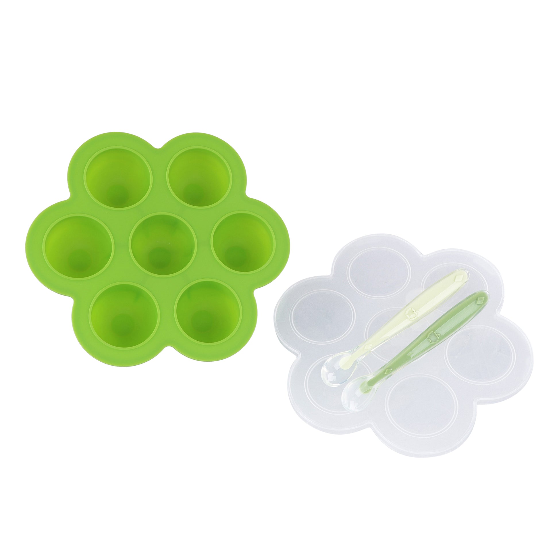 Green Food Container Freezer Tray with Thin Lid and 2pk Spoons